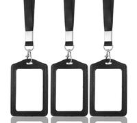 TIESOME 3 fundas para tarjetas de identificación con cinta, fundas transparentes de doble cara de piel sintética con ventana de PVC y cordón para negocios, oficina, escuela y exposición, color negro