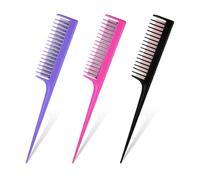 TIESOME 3 peines profesionales de 8.15 pulgadas, peine triple de burlas con cola de rata para peinar las raíces, peinar el cabello para volumen y seccionar el cabello (rosa negra, rojo y morado)