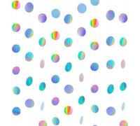 TIESOME 4 guirnaldas de papel con purpurina, 52 pies, multicolor con círculos y puntos, guirnalda colgante iridescente, guirnalda redonda, decoración de círculos, banderines, guirnaldas para fiestas