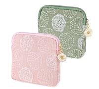 TIESOME Bolsa de almacenamiento de servilletas sanitarias con diseño de margaritas, 2 piezas, bolsa bordada para copa menstrual, bolsa de algodón suave, soporte portátil para tampones y almohadillas,