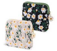 TIESOME Bolsa de almacenamiento de servilletas sanitarias con diseño de margaritas, 2 unidades, bolsa bordada para copa menstrual, bolsa de algodón suave, soporte portátil para tampones y almohadillas