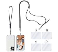 TIESOME Cordón universal para teléfono celular,cordón cruzado con correa ajustable de nailon para el cuello 1 cordón para el cuello del teléfono + 1 correa para teléfono de muñeca + 4 conectores(gris)