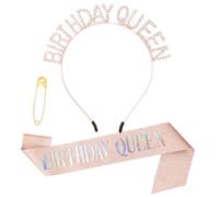 TIESOME Corona de cumpleaños para mujer, banda de cumpleaños, tiara de cumpleaños de oro rosa con purpurina, banda de reina, banda de cumpleaños y corona de diamantes de imitación, accesorios de