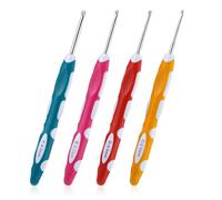 TIESOME Juego de 4 agujas de ganchillo de acero inoxidable con mango de silicona colorido, ganchos ergonómicos de crochet de 2,5 + 3 + 3,5 + 4 mm para principiantes, bufandas, tiradores (rojo carmesí