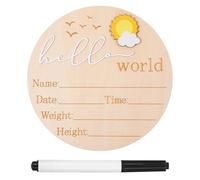 TIESOME Letrero de madera con texto en inglés "Hello World", 5.9 pulgadas, encantadoras placas de nombre, letreros de anuncio de nacimiento para fotos, decoración de hospital, recuerdo redondo