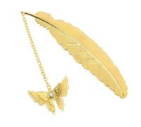 TIESOME Marcapáginas de plumas de metal, Marcapáginas de metal luminoso con colgante de mariposa en 3D Marcapáginas de mariposa único que brilla en la oscuridad para los amantes de los libros (Gold)