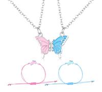 TIESOME Mejor amigo collar para 2 collares y pulseras a juego con imán de mariposa para bestias, lindo juego de joyas de amistad ajustable para niñas adolescentes, cumpleaños Navidad