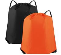 TIESOME Mochila con cordón de 2 piezas, poliéster 210D, impermeable, bolsa de gimnasio, bolsa de deporte, bolsa de deporte, mochila con cordón, almacenamiento de regalos, Negro y naranja., 34x42cm