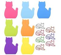 TIESOME Paquete de 7 bonitas notas adhesivas de gato con clips de papel, blocs de notas autoadhesivos de animales kawaii, marcadores de banderas, pestañas de índice, escuela, hogar, oficina, regalos,