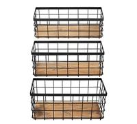 TIEYIPIN Farmhouse Decor - Cestas de almacenamiento de alambre de metal, contenedores de base de madera, cesta organizadora para armarios de cocina, baño, despensa, garaje, lavandería, armarios,