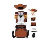 Tifa Lockhart Disfraz de cowboy FF7 con sombrero de vaquero para mujer, chaleco con flecos, minifalda con cinturón, guantes, Halloween, carnaval