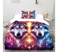 TIFFAN Double Wolf Nórdica 2 Piezas Funda De Edredón 3D Brushed Microfiber with Pillowcase para Niños Single（135x200cm）