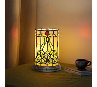Tiffany Estilo Vidriera Matam Lámpara de Mesa Sala de Estar Dormitorio Mesita de Noche Flor Jarrón Decoración Pequeña Luz de Noche Linda Niños Acento Led Cilindro Vintage Lámpara de Escritorio