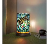 Tiffany Lámpara de Cristal Teal Dragonfly Estilo Dormitorio Mesita de Noche Flor Jarrón Verde Pequeña Luz Mini Acento Único