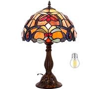 Tiffany Lámpara de mesa de cristal de color naranja con cuentas de cristal estilo de enlace de flores W12H18 pulgadas decoración sala de estar antiguo escritorio junto a la recámara S617 WERFACTORY