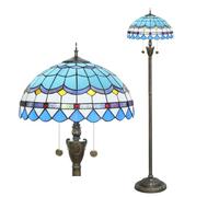 Tiffany Lámpara de pie azul de estilo mediterráneo vidrieras Lámpara de pie rústico Vintage único de bronce de lectura de la lámpara de esquina para la decoración del hogar Sala de estar Dormitorio