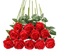 Tifuly 12 PCS Rosas Artificiales, Realista Largo Tallo Falso Rosa Seda Nupcial Ramo de Novia Flor para Home Garden Party Hotel Decoración