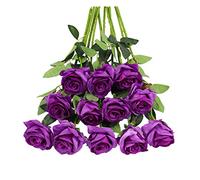 Tifuly 12 PCS Rosas Artificiales, Realista Largo Tallo Falso Rosa Seda Nupcial Ramo de Novia Flor para Home Garden Party Hotel Decoración