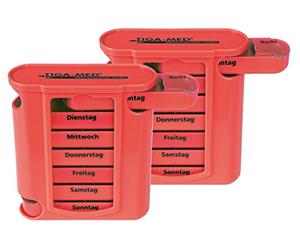 Tiga-Med Pastillero, 2 unidades, caja dispensadora de medicamentos para 7 días, color rojo