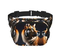 Tiger and Dog - Riñonera cuadrada de doble capa para actividades al aire libre como deportes, viajes, senderismo, ciclismo, Black, Talla única