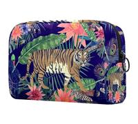 Tiger and Peacpck - Neceser de plumas para mujer, neceser de viaje, bolsa organizadora de maquillaje grande con cremallera, multicolor, 18.5x7.5x13cm/7.3x3x5.1in, Neceser