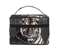 Tiger at rest - Bolsa de cosméticos de viaje para mujer, (9 x 6.5 x 6.2 pulgadas), bolsa de cosméticos portátil de gran capacidad, bolsa de cosméticos grande para niñas, Negro -, Talla única