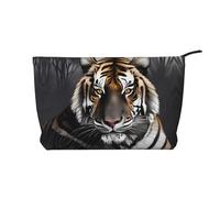 Tiger at Rest - Bolsa de maquillaje de pana versátil con cremallera para uso diario y organizador de capacidad de viaje, Black, Talla única