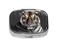 Tiger at Rest - Caja de almacenamiento de pastillas cuadrada de viaje, mini pastillero portátil (pastillero de 2 compartimentos), caja de almacenamiento de medicamentos y vitaminas