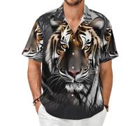Tiger at Rest - Camisa de manga corta con botones para el verano, Negro, 6X-Large-8X-Large