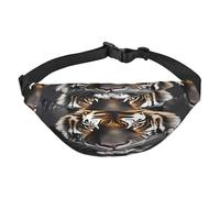 Tiger At Rest - Cangurera multifuncional, libera tus manos, cierre de cremallera, se puede cruzar y atar alrededor de la cintura, mochila de viaje para montañismo, correr, color negro, talla única,