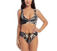 Tiger at Rest - Conjunto de bikini cruzado para mujer, traje de baño de dos piezas con almohadillas extraíbles, triángulo ajustable, Negro, S