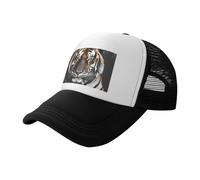Tiger at Rest - Gorra de béisbol de malla estampada negra, gorra de camionero transpirable, adecuada para pesca y senderismo, Negro, One Size-Large