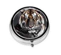 Tiger at Rest - Pastillero portátil con 3 compartimentos, se puede poner en la cartera, bolsillo, ligero y cómodo, mini pastillero redondo