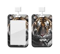 Tiger at Rest - Soporte para tarjetas de identificación con cordón, protector de tarjeta vertical, carcasa rígida de ABS transparente, carrete retráctil para el trabajo y la oficina