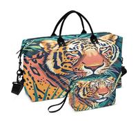Tiger - Bolsa de viaje para gimnasio, diseño de hojas tropicales, bolsa de fin de semana para mujer con neceser, bolsa de viaje para natación, Multi 61, Talla única