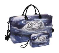 Tiger - Bolsa de viaje para gimnasio, diseño de tigre blanco en cielo estrellado, bolsa de fin de semana para mujer con neceser, bolsa de viaje para natación, Multi 68, Talla única