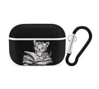 Tiger Cat Book - Funda para auriculares Bluetooth compatible con Airpods Pro, funda protectora rígida con llavero