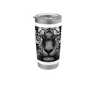 Tiger Close Up en blanco y negro Vaso térmico de acero inoxidable de doble pared