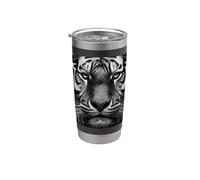 Tiger Close Up en blanco y negro Vaso térmico de acero inoxidable de doble pared