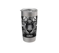 Tiger Close Up en blanco y negro Vaso térmico de acero inoxidable de doble pared
