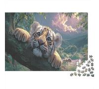 Tiger Cub reposant Sur la branche de l'arbre Picture Puzzle 1000pcs Puzzles Faune Sauvage for Teenagers Jeu Éducatif Défi Pour Adulte 38x26cm/1000pcs
