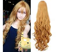 TIGER DRAGON Toradora! Aisaka Taiga 100cm Long Curly Wavy Golden Brown Heat Resistant Hair Cosplay Costume Wig + Free Wig Cap