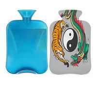 Tiger Dragon Yin Yang - Botella de agua caliente con funda esponjosa, 2 L, botella de tigre de gran capacidad, bolsa de agua para noches acogedoras, alivio del dolor, espalda, cuello y hombros