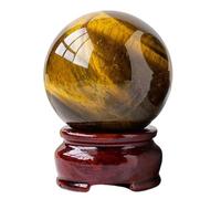 Tiger Eye Stone Crystal Ball with Base Figurine Feng Shui Gemstone Ball for Decorative Ball, Lens Ball Photography, Gaze Divination,50mm