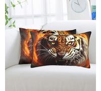 Tiger Fierce Flames - Juego de 2 fundas de almohada cómodas, ultrasuaves, fundas de almohada tamaño Queen con cremallera oculta, fundas de cojín decorativas modernas de 16 x 24 pulgadas, fundas de