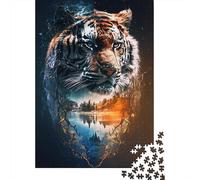 Tiger Forest See Jigsaw Puzzle 1000 piezas interior juego adulto | Caja de cartón de 52 x 38 cm, entrenamiento mental, acabado de superficie lisa, regalo para amigos, decoración interior de