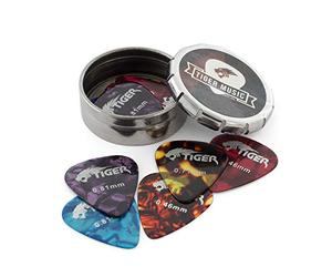 Tiger GAC14 10 - Púas para guitarra en caja, Calibre mixto, Multicolor (Celluloid)