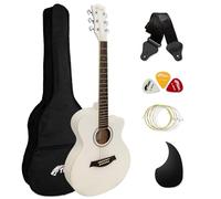 Tiger Guitarra acústica de cuerpo pequeño para principiantes - Blanco | Incluye 6 Meses de Lecciones