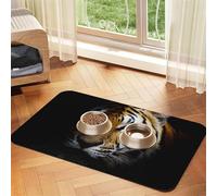 Tiger Head In Dark Printed,Waterproof Pet Feeding Mat,PU Leather Placemats for Cat Dog Water Bowl,Food Mats,30x45cm