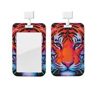 Tiger Head - Soporte para tarjetas de identificación con cordón, protector vertical para tarjetas, carcasa rígida de ABS transparente, carrete retráctil para trabajo y oficina